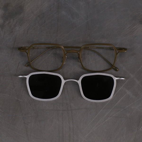 Rigards X TVA joint RG2004TVA titanium aluminum magnesium alloy double-layer sunglasses series RG-RG2004TVA-FGGLYTMSH retro olive + silver frame transparent dark gray lens